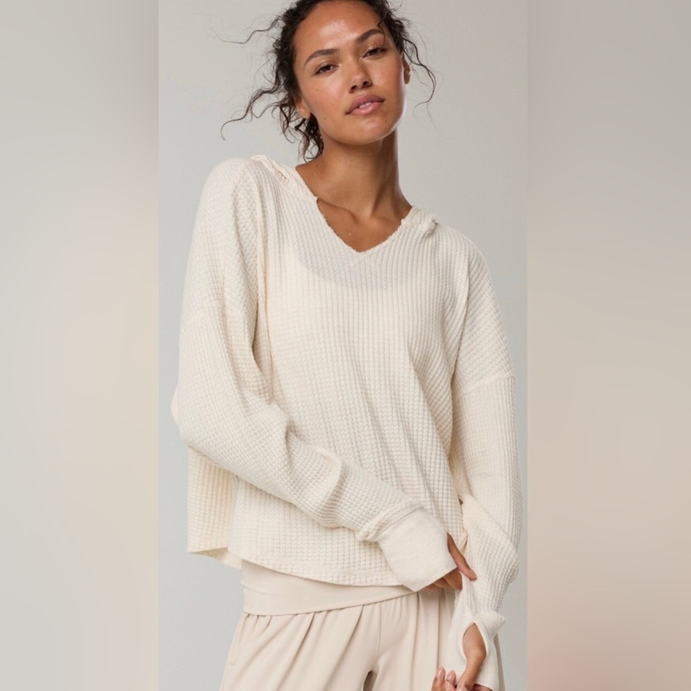 aerie Cream Waffle-Knit V-Neck Sweater